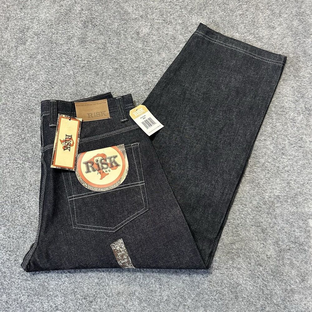 Vintage New RISK Relaxed Straight‎ Jeans Men's Size 34 Black Denim 100% Cotton